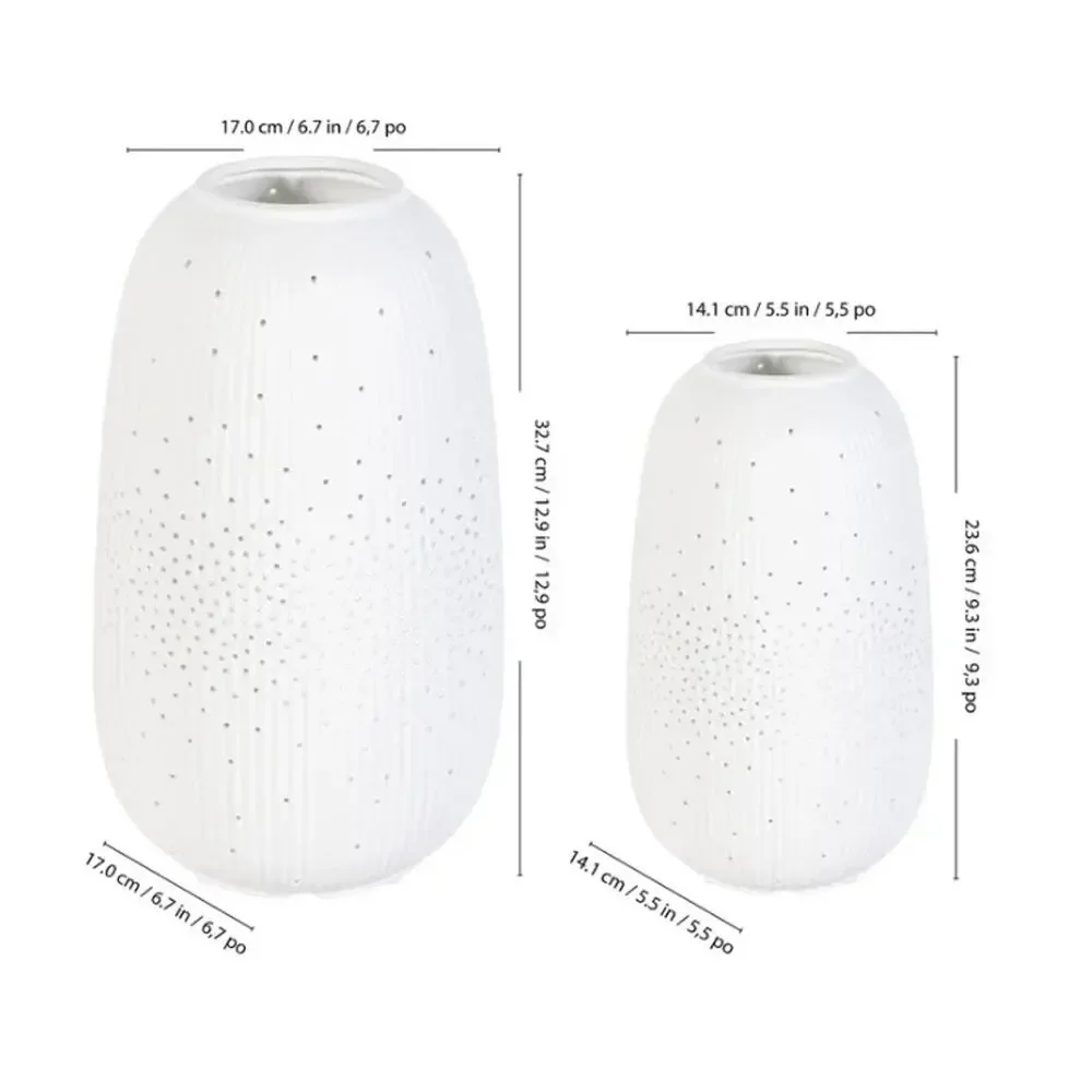 Evergreen LED Porcelain Lantern White Set of 2 Decorative Indoor Outdoor NEW